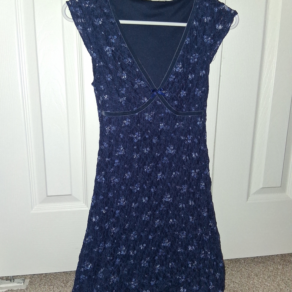 No Boundaries Navy Floral Lace Mini Dress